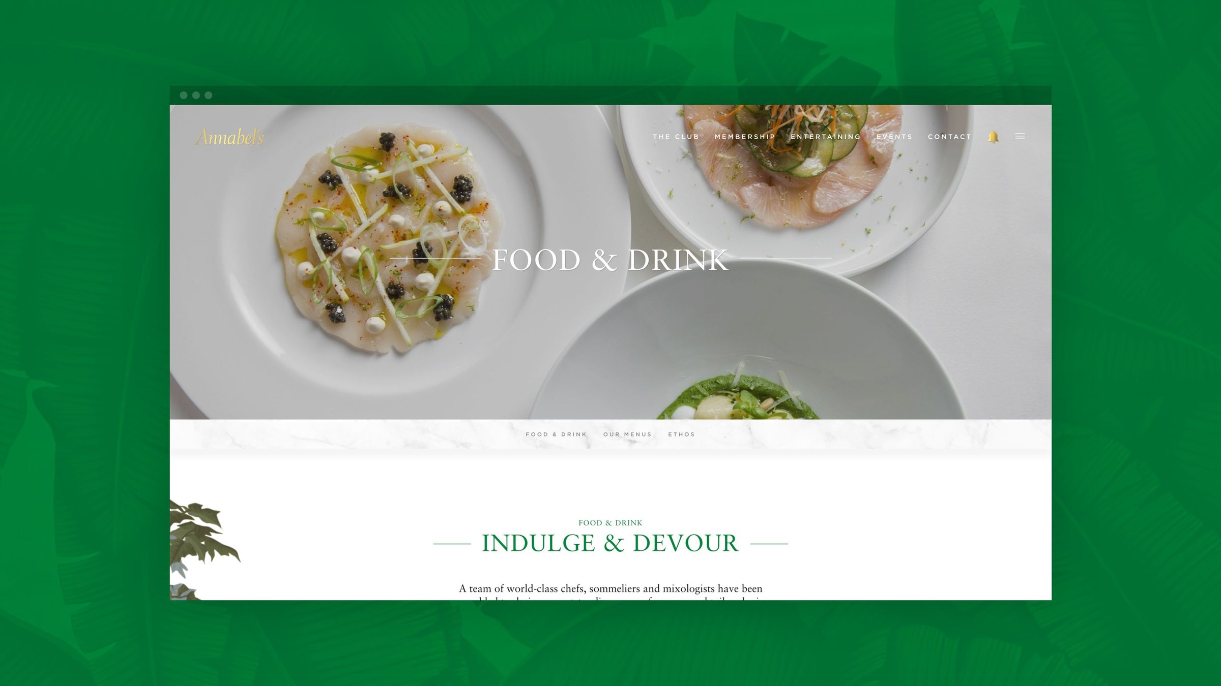 Food and drink page from the Annabel's website