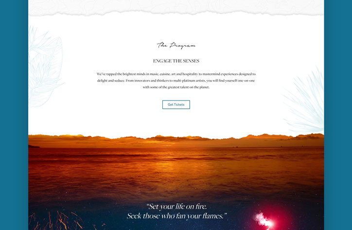 The Program page with a sunset over the sea