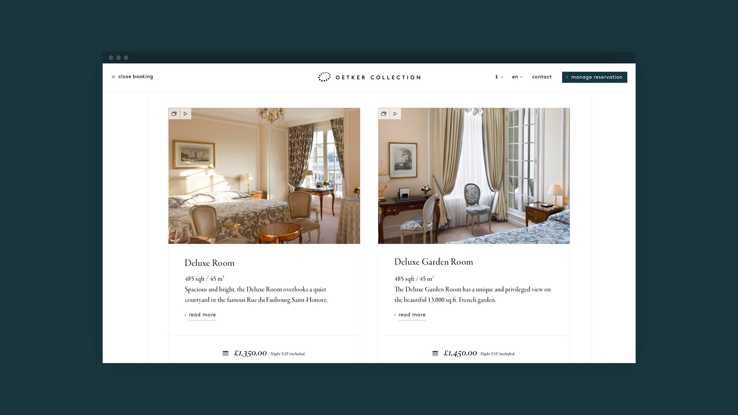Room selection showing Deluxe and Deluxe Garden rooms