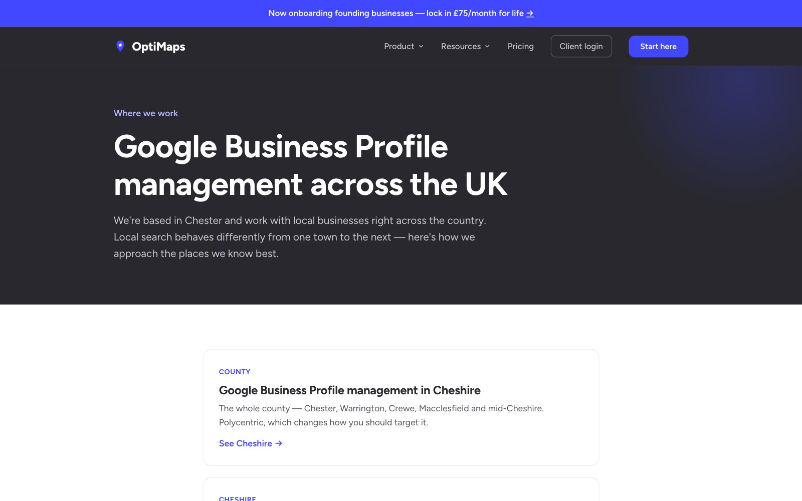 Locations page: Google Business Profile management across the UK