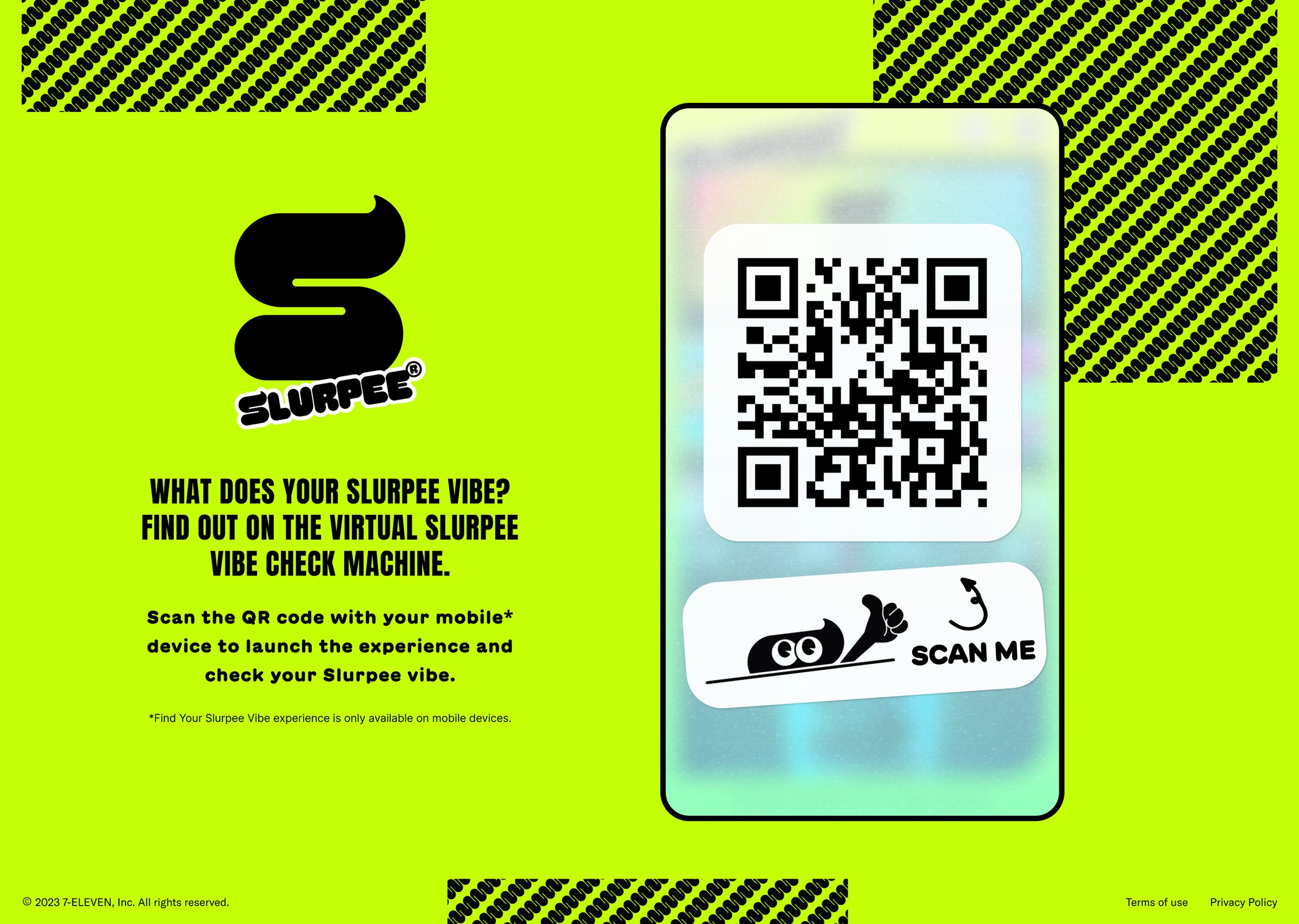 Desktop page with a QR code to open the virtual Slurpee machine on mobile